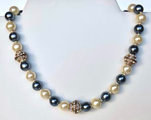 CELINE Κολλιέ με πέρλες 1980s - Exceptional and rare 1980s CELINE Pearl & Rhinestone Strand Necklace