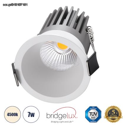 GloboStar® MICRO-B 60242 Χωνευτό LED Spot Downlight TrimLess Φ6cm 7W 910lm 38° AC 220-240V IP20 Φ6 x Υ7.8cm - Στρόγγυλο - Λευκό - Φυσικό Λευκό 4500K - Bridgelux COB - 5 Years Warranty