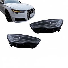 Μπροστινά Φανάρια Set Για Audi A6 4G C7 11-18 DRL Full Led Matrix Design & Dynamic Φλας Μαύρα Με Μοτέρ Carner