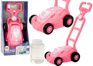 Soap Bubble Machine Lawn Mower Ride-On with Pink Handle