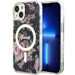 Guess Flower MagSafe case for iPhone 14 - black