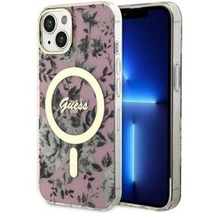 Guess Flower MagSafe case for iPhone 14 - pink