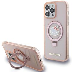 Hello Kitty Ring Stand Glitter Electrop Logo MagSafe Case for iPhone 15 Pro Max - Pink