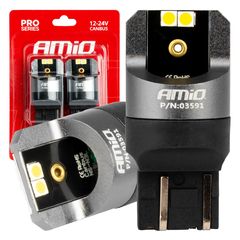 AMIO LED CANBUS PRO series 7443 W21/5W Τ20 3W 4x3030 SMD White 12/24V AMIO-03591