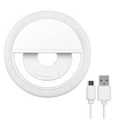 GloboStar® 79042 Selfie Ring Light LED SMD 2W 200 lm Λευκό Σώμα με Ενσωματωμένη Επαναφορτιζόμενη Μπαταρία 500mAh & Καλώδιο Φόρτισης Micro USB Ψυχρό Λευκό 6000 K για Κινητό Τηλέφωνο και Tablet Φ8.5
