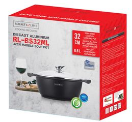 Royalty Line RL-BS32M: Marble Coated Cooking Pot & Casserole - 32cm Black