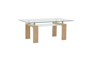 Τραπέζι σαλονιού "VROCHO" από ξύλο/γυαλί σε φυσικό χρώμα 110x60x45