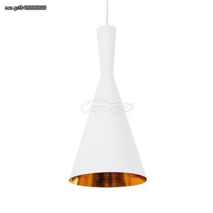 GloboStar® SHANGHAI WHITE 01026-C Μοντέρνο Κρεμαστό Φωτιστικό Οροφής Μονόφωτο 1 x E27 Λευκό Μεταλλικό Καμπάνα Φ19 x Υ38cm