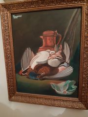 Ελαιογραφία "Πτερωτά θηράματα" του Ζωγράφου Γκούσιο Θ. (1931-2008)