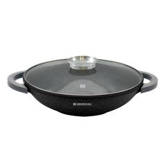 Herzog HR-5230: 36cmMarble Coated Wok with Glass Lid Aroma Knob - 6.2L