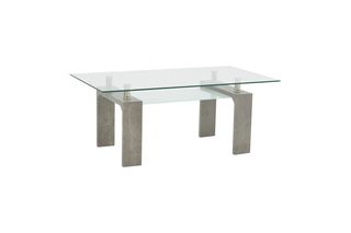 Τραπέζι σαλονιού "VROCHO" από ξύλο/γυαλί σε γκρι χρώμα 110x60x45