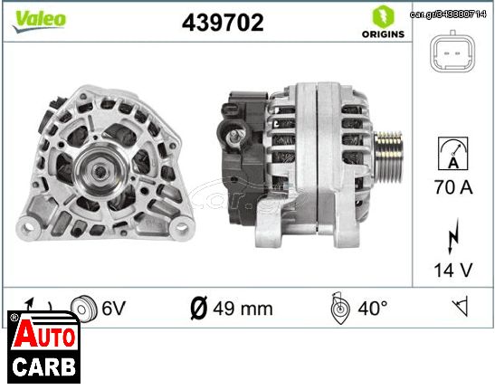 Δυναμό VALEO 439702 για PEUGEOT 206 1998-, PEUGEOT 207 2006-2015, PEUGEOT 307 2000-2012