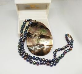 Χειροποίητο, μαργαριταρένιο κολιέ με mother of pearl και ασήμι 925 (Μ) Α9576 ΤΙΜΗ 235 ΕΥΡΩ