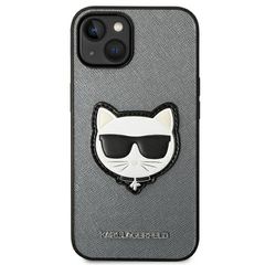Karl Lagerfeld Saffiano Choupette Head Patch case for iPhone 14 Plus - silver-thumb-2