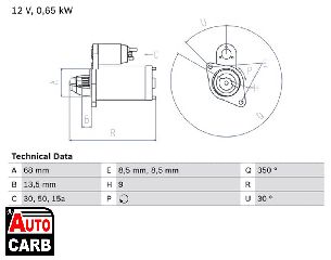 Μίζα BOSCH 0986010040090 για OPEL KADETT 1965-1993, OPEL MANTA 1970-1988, OPEL OLYMPIA 1967-1971