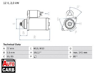 Μίζα BOSCH 0986014141090 για MITSUBISHI LANCER 1983-2003, MITSUBISHI MIRAGE 1991-2003, MITSUBISHI PAJERO 1982-2001