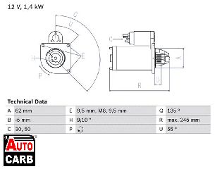 Μίζα BOSCH 0986014590090 για CITROEN ZX 1991-1999, PEUGEOT 106 1991-2005