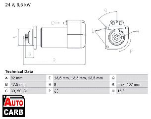 Μίζα BOSCH 0986016520090 για MAN NG 1992-, MAN NL 1988-, MAN NÜ 1996-