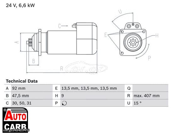 Μίζα BOSCH 0986016520090 για MAN NG 1992-, MAN NL 1988-, MAN NÜ 1996-