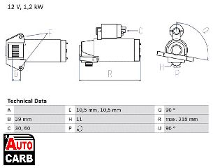 Μίζα BOSCH 0986023570090 για VOLVO S80 2006-2016, VOLVO V50 2003-2012, VOLVO V60 2010-2018