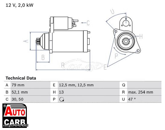 Μίζα BOSCH 0986025070090 για SKODA SCALA 2019-, SKODA SUPERB 2008-, SKODA YETI 2009-2017