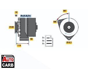 Δυναμό BOSCH 0986033180090 για AUDI COUPE 1980-1988, VW CADDY 1979-1992, VW GOLF 1974-1993