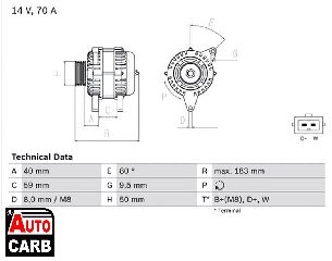 Δυναμό BOSCH 0986038070090 για SEAT INCA 1995-2003, SEAT TOLEDO 1991-1999, SKODA FELICIA 1994-2002