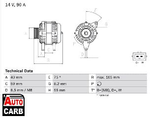 Δυναμό BOSCH 0986038380090 για VW CADDY 1995-2004, VW CORRADO 1987-1995, VW GOLF 1989-2002