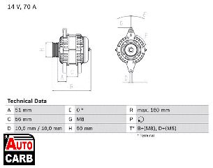 Δυναμό BOSCH 0986038600090 για VAUXHALL CAVALIER 1988-1995, VAUXHALL COMBO 1994-2001, VAUXHALL CORSA 1992-2000