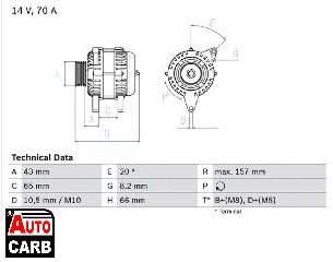 Δυναμό BOSCH 0986038740090 για CITROEN XSARA 1997-2010, CITROEN ZX 1991-1999, FIAT SCUDO 1996-2006