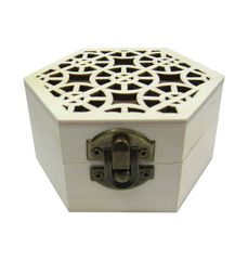 Ξύλινο εξάγωνο αλουστράριστο κουτί σκαλιστό με γεωμετρικά σχήματα 20601269