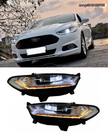 ΦΑΝΑΡΙΑ ΕΜΠΡΟΣ LED Headlights Ford  Mondeo mk5 13-16 DRL Chrome H7/Led