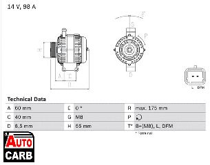 Δυναμό BOSCH 0986041850090 για RENAULT CLIO 1998-2016, RENAULT ESPACE 1996-2002, RENAULT GRAND 2004-2009