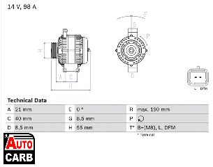 Δυναμό BOSCH 0986042770090 για RENAULT KANGOO 1997-, RENAULT LAGUNA 1993-2007, RENAULT LOGAN 2004-