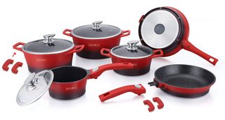 Royalty Line RL-ES2014M: 14 Pieces Marble Coating Cookware Set Red/Black