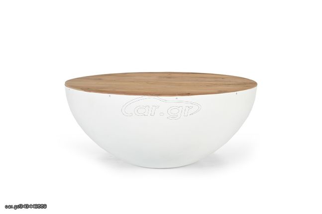 Τραπέζι σαλονιού "COFFELTY" από ξύλο/μέταλλο σε φυσικό/λευκό χρώμα Φ90x40