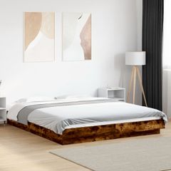 vidaXL Πλαίσιο Κρεβατιού με LED Καπνιστή Δρυς 150x200 εκ.Επεξ. Ξύλο