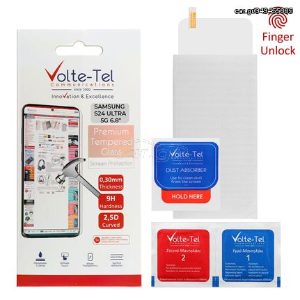 VOLTE-TEL TEMPERED GLASS SAMSUNG S24 ULTRA 5G 6.8" 9H 0.30mm 2.5D FULL GLUE FINGER UNLOCK