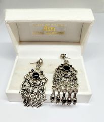 Μεταλλικά ασημί boho κρεμαστά σκουλαρίκια με μαύρο όνυχα Α9516 ΤΙΜΗ 45 ΕΥΡΩ