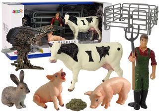 Large Farm Animal Figurine Set + Farmer and Homestead 11 Pieces
