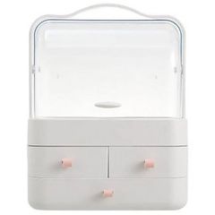 Θήκη Οργάνωσης Καλλυντικών Μακιγιάζ με 3 Συρτάρια και Διαφανές Καπάκι Λευκό - Cosmetic Storage Box