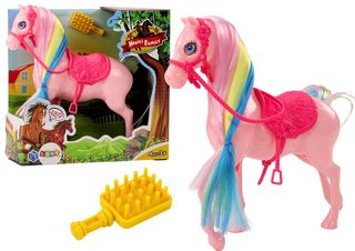 Figurine Horse With Colorful Mane and Pink Brush Saddle