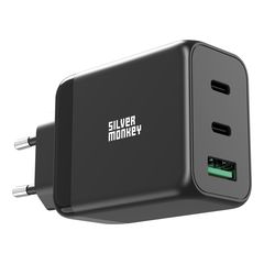 Silver Monkey GaN 65W wall charger 2x USB-C PD 1x USB-A QC 3.0 - black