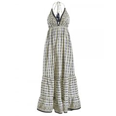 Ble Γυναικείο Φόρεμα Μακρύ Βαμβακερό Εξώπλατο Με Δέσιμο Στο Λαιμό