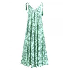 Ble Γυναικείο Φόρεμα Μακρύ Βαμβακερο Με Σχέδια & Λεπτό Τιραντάκι Με Φουντάκι