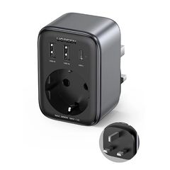 Wall charger 30W (2xUSB/USB C/AC) / adapter EU - UK 13A Ugreen CD314 - black