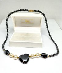 Vintage Κολιέ με χάντρες αιματίτη & πέρλες  Α9046 ΤΙΜΗ 85 ΕΥΡΩ
