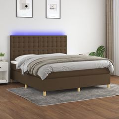Κρεβάτι Boxspring με Στρώμα & LED Σκ.Καφέ 180x200εκ. Υφασμάτινο