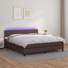 Κρεβάτι Boxspring με Στρώμα & LED Καφέ 180x200 εκ. Συνθ. Δέρμα