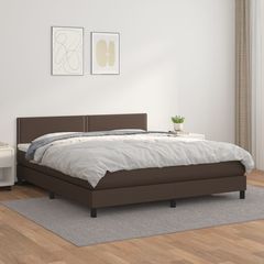 Κρεβάτι Boxspring με Στρώμα Καφέ 180x200 εκ. Συνθετικό Δέρμα